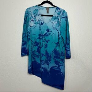 Easywear By Chico’s Blue Floral Ombré Asymmetrical Hem Tunic Women’s Large 2